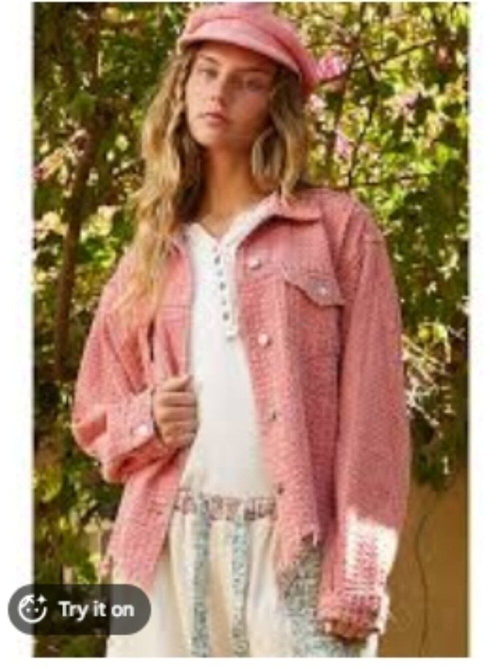 Like New! POL Coral Pink Button-Up Distressed Textured Jacket 100% Cotton Size S